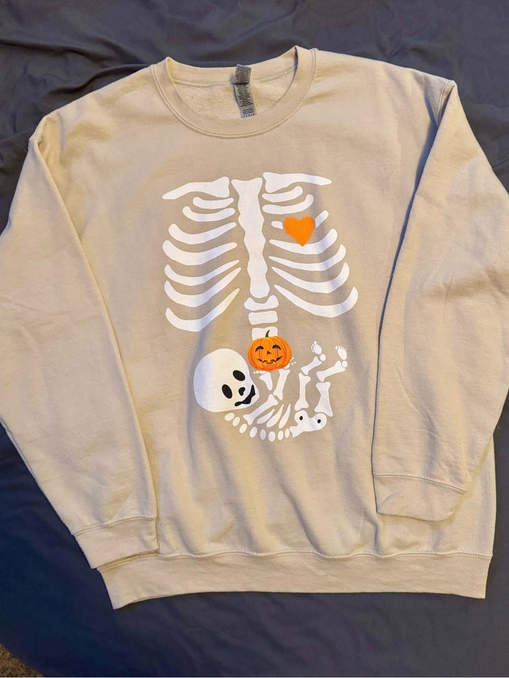 Halloween Skeleton Maternity Crewneck Sweatshirt - Beige